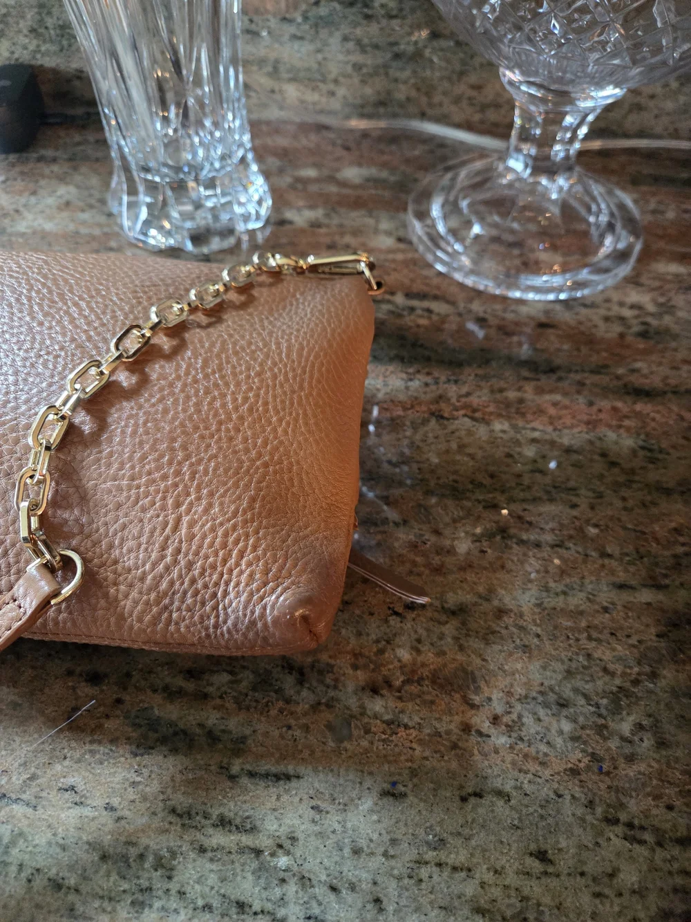Tory Burch Pebbled Leather Fold-Over Crossbody in Cognac Brown
